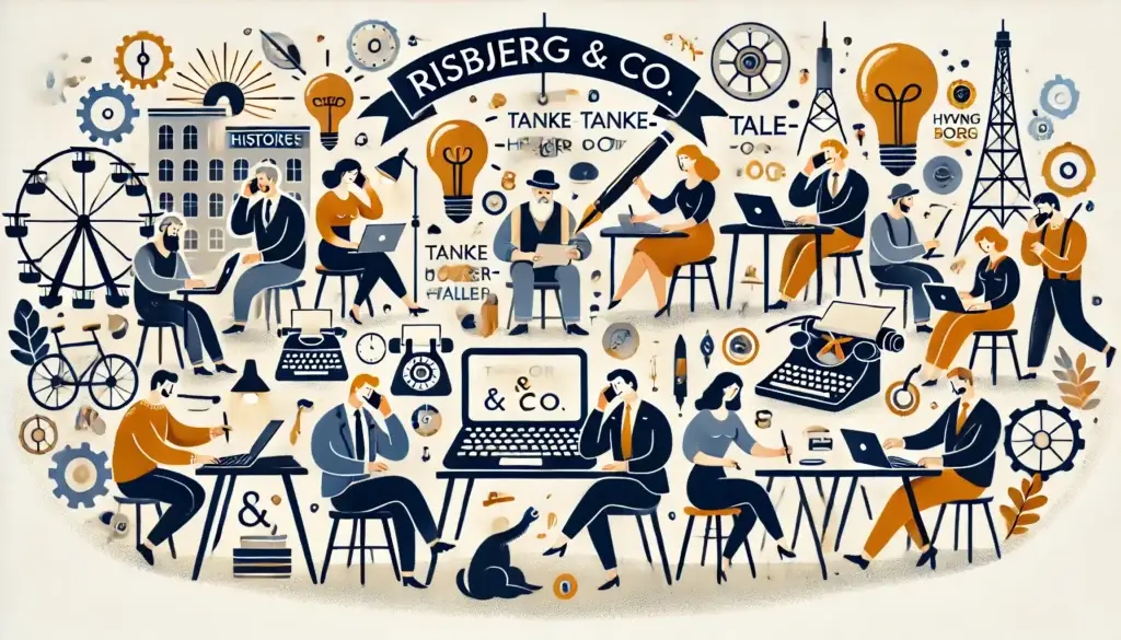 Man kan komme i kontakt med Risbjerg & Co. på mange forskellige måder, som DALL-E forsøger at illustrere her.