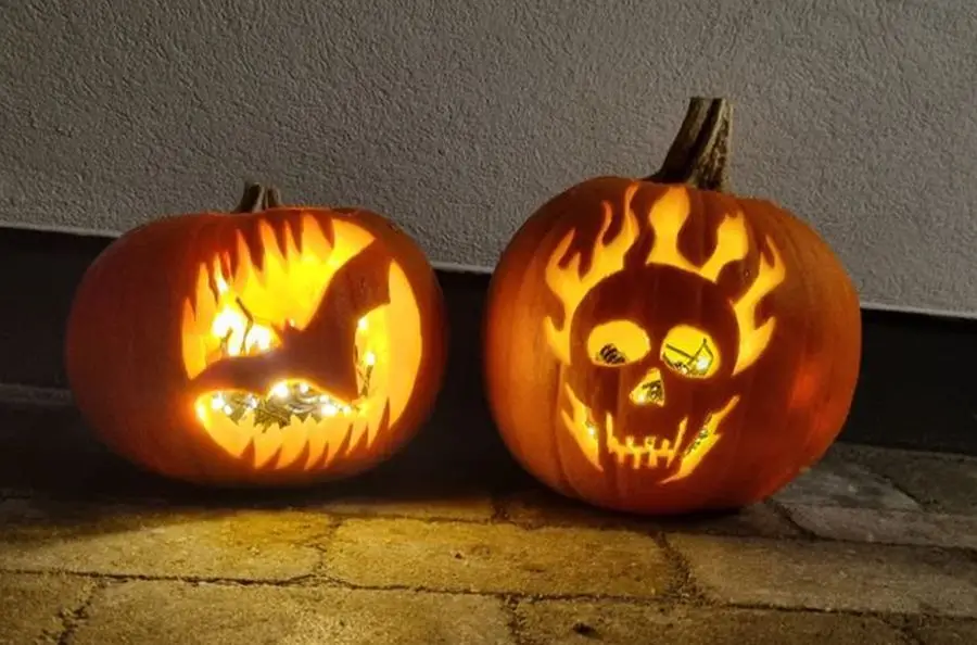 Græskar med ild til Halloween