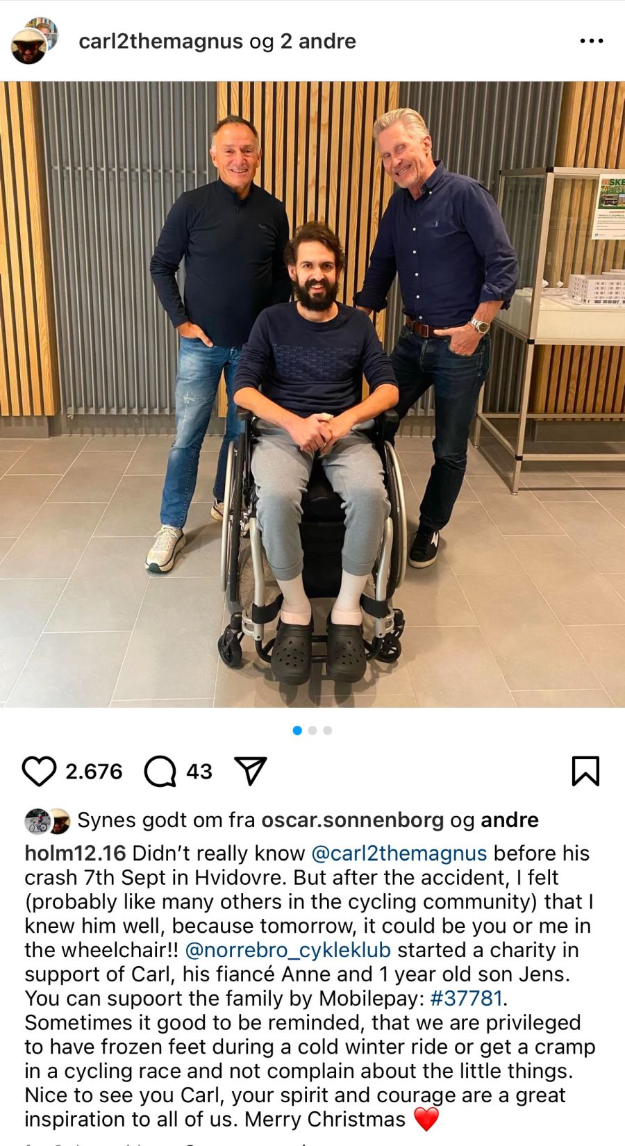 Brian Holm støtter Carl Rosenberg på Instagram