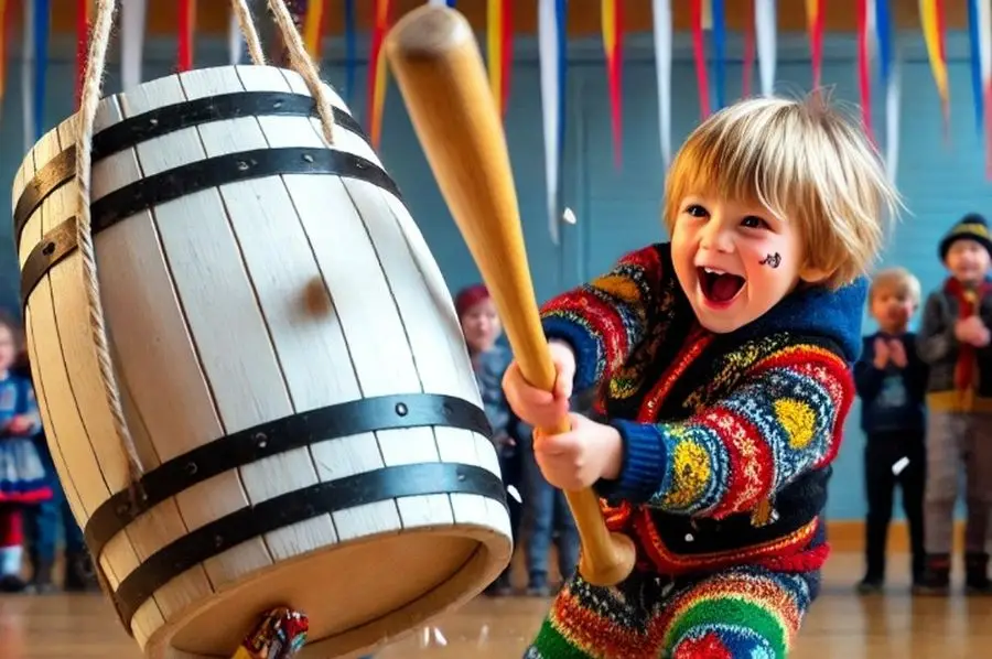 Barn slår katten af tønden, skabt med AI