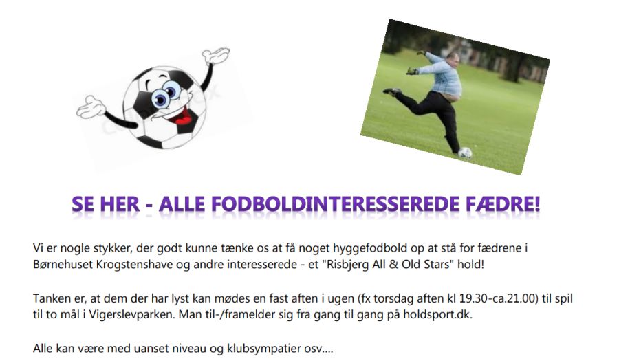 Fodbold for fædre i Vigerslevparken, invitation, Fædreholdet, Risbjerg All & Old Stars