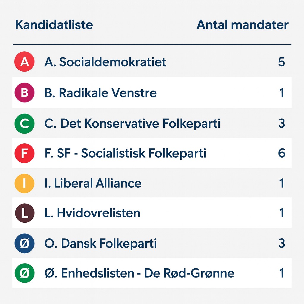 Mandater efter foreløbigt resultat i Hvidovre