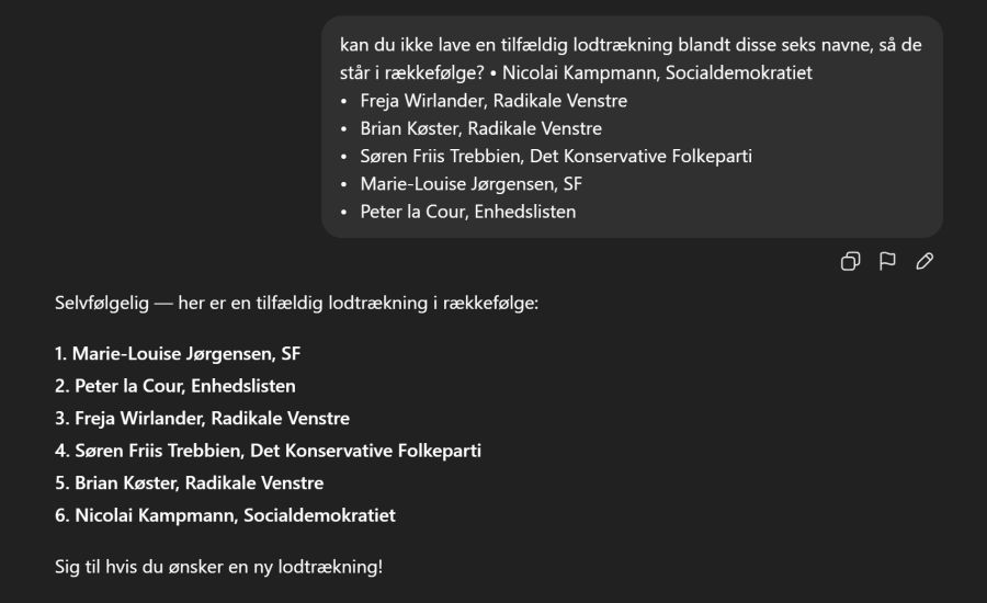 Lodtrækning i ChatGPT