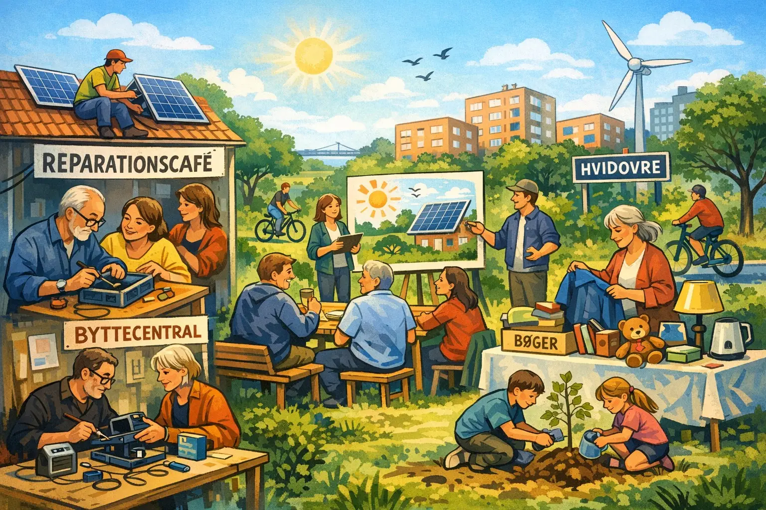 Illustration af borgere, der gør noget for klimaet