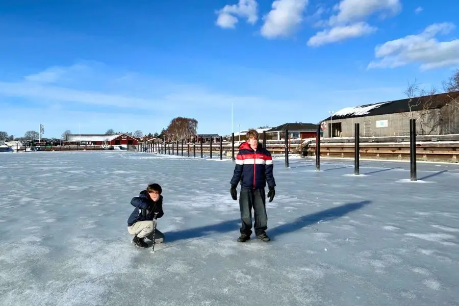 To drenge på isen i Hvidovre Havn