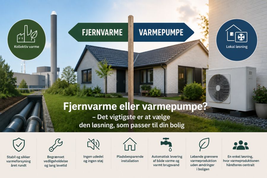 Fjernvarme eller varmepumpe? Infografik med hjælp
