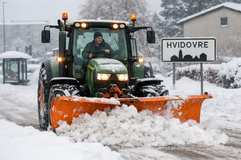 Landmand rydder sne, skabt med AI